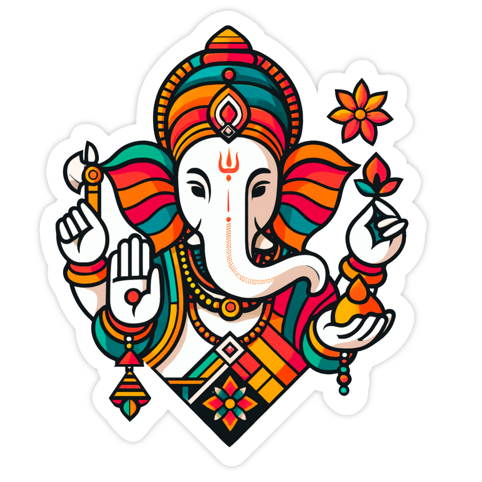Waterproof Lord Ganesha Sticker – Vibrant Spiritual Decal premium sticker product image 1
