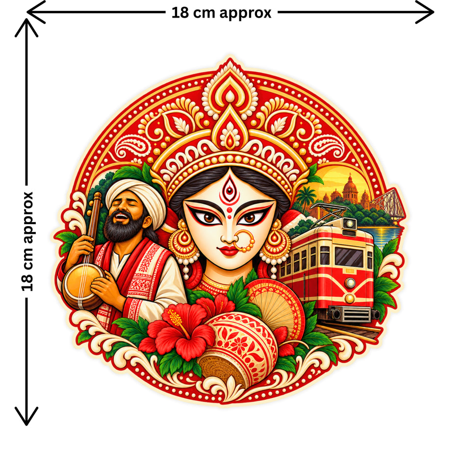 West Bengal Durga Maa Cultural Art Sticker Size Guide 18 × 18 cm Approx by STIXY
