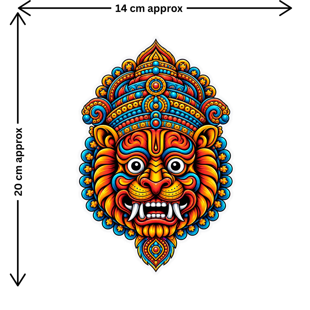 Traditional Guardian Face Sticker Size Guide Showing Approximate 14 × 20 cm by STIXY