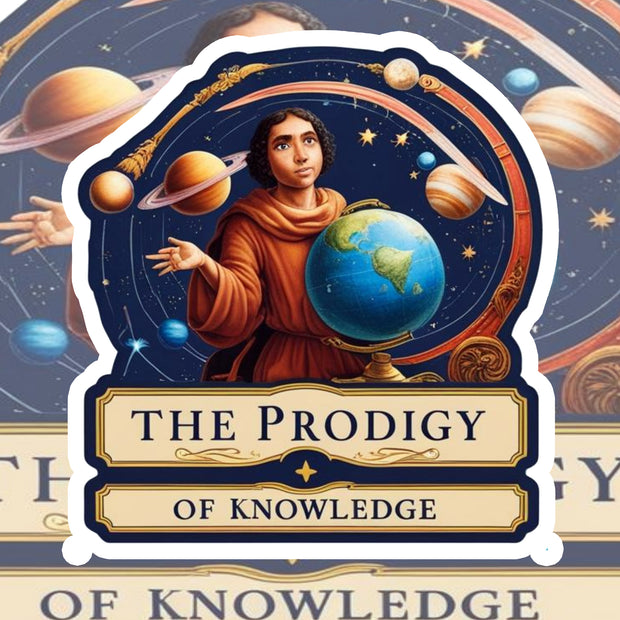 The Prodigy of Knowledge – Renaissance Style Cosmic Thinker Sticker premium product image 1