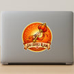 Jai Shri Ram Hanuman Gada Sticker Applied on Silver Laptop Featuring Orange Hanuman Mace Symbol and Traditional Hindu Devotional Design