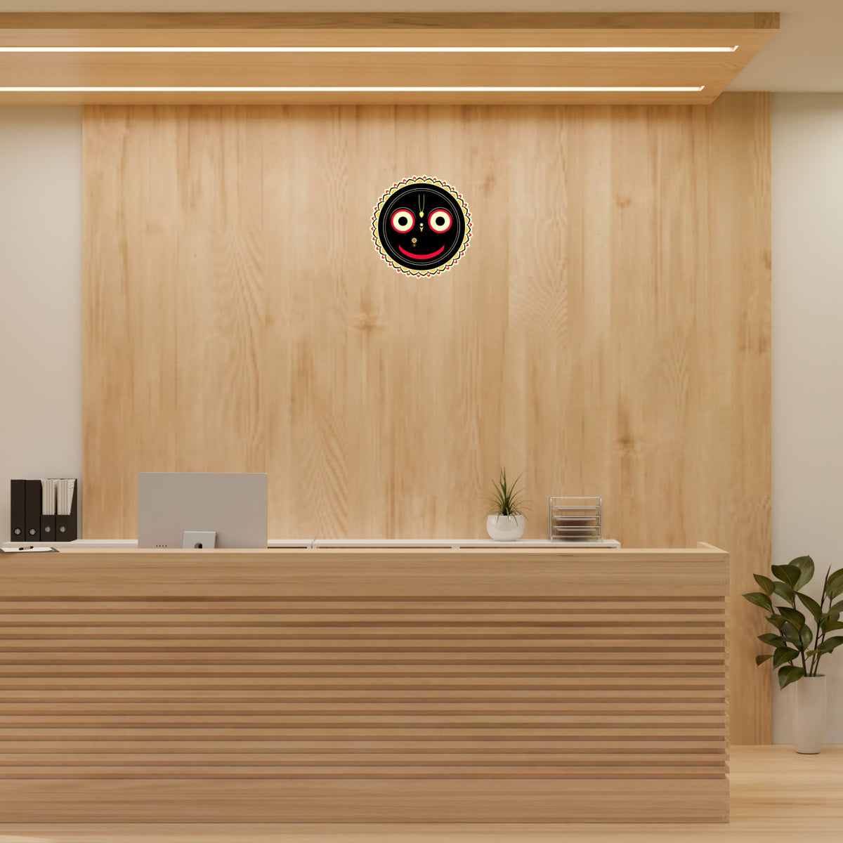 Lord Jagannath Face Waterproof Matte Vinyl Sticker Applied on Reception Wall by STIXY