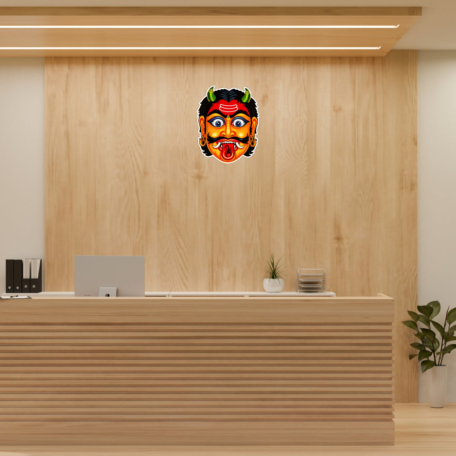 Orange Nazar Battu Evil Eye Protection Sticker Applied on Reception Wall by STIXY