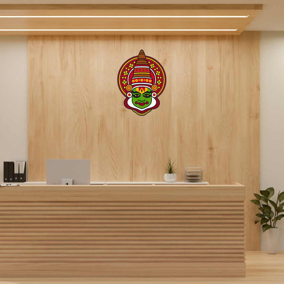 Colorful Kathakali Face Waterproof Matte Vinyl Sticker Applied on Reception Wall by STIXY