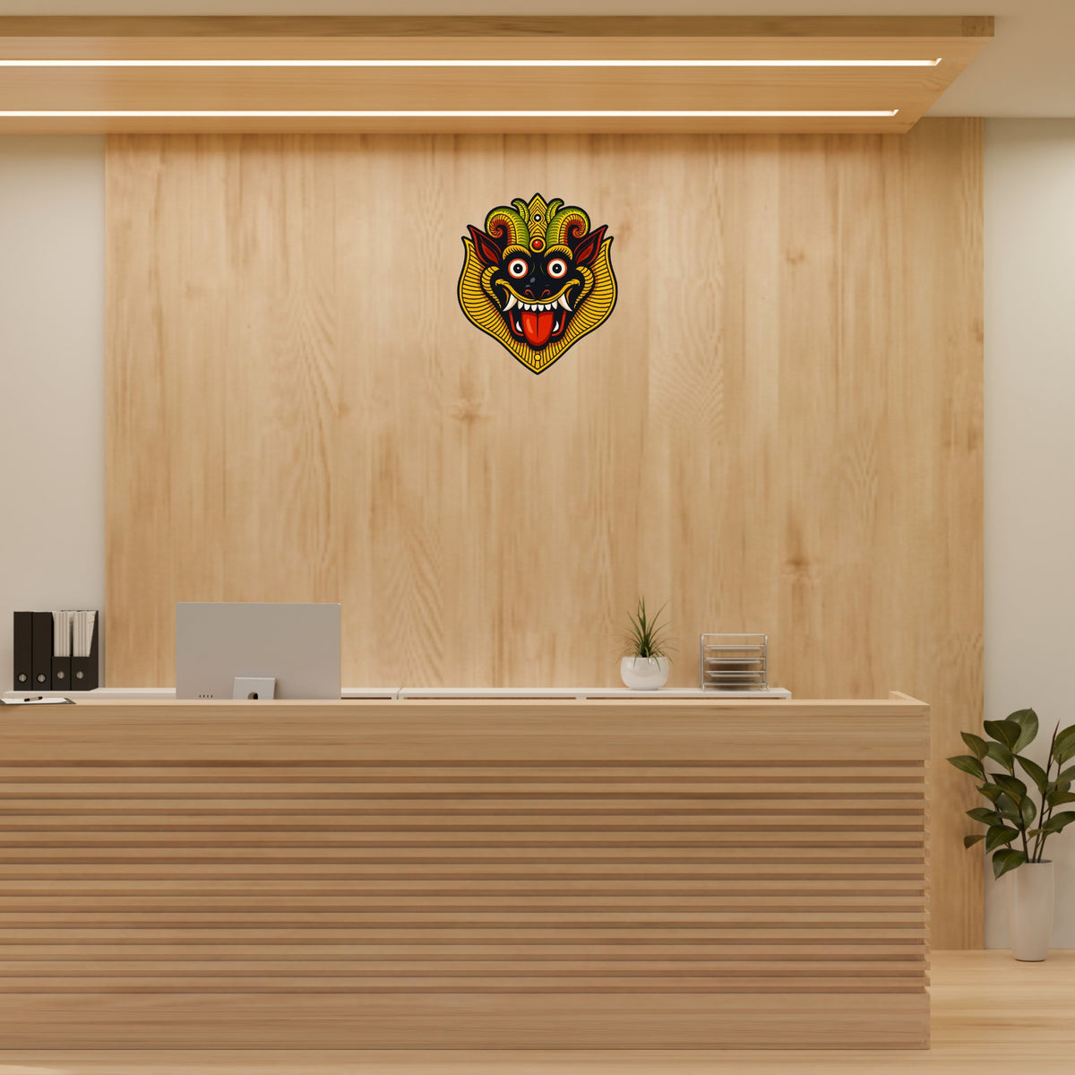 Nazar Battu Waterproof Matte Vinyl Protection Sticker Applied on Reception Wall by STIXY