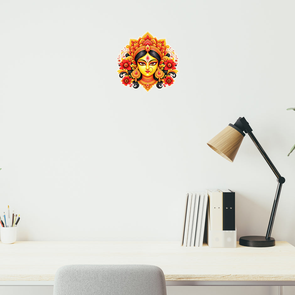 Maa Durga Divine Face Sticker Displayed on Home Wall for Traditional Indian Spiritual Decor by STIXY
