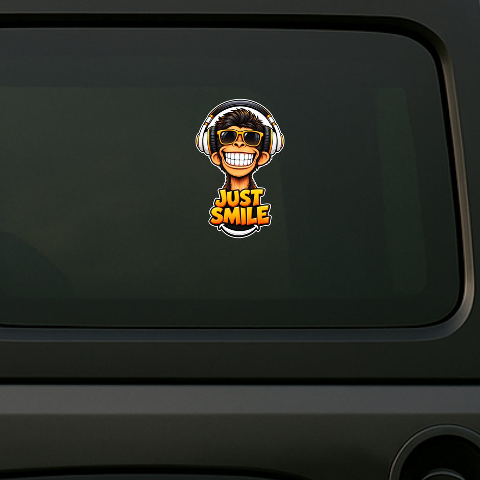 Just Smile Monkey Funny Cartoon Sticker Applied on Car Window by STIXY