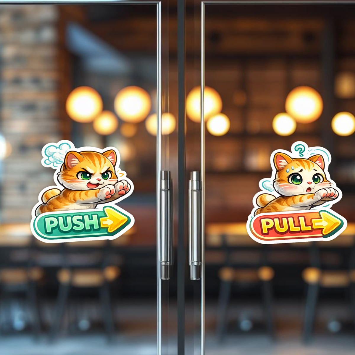 Push Pull Door Stickers Set Of 2 Cute Cartoon Design Waterproof Matte Vinyl 15 15 Cm Approx Copy premium product image view 4