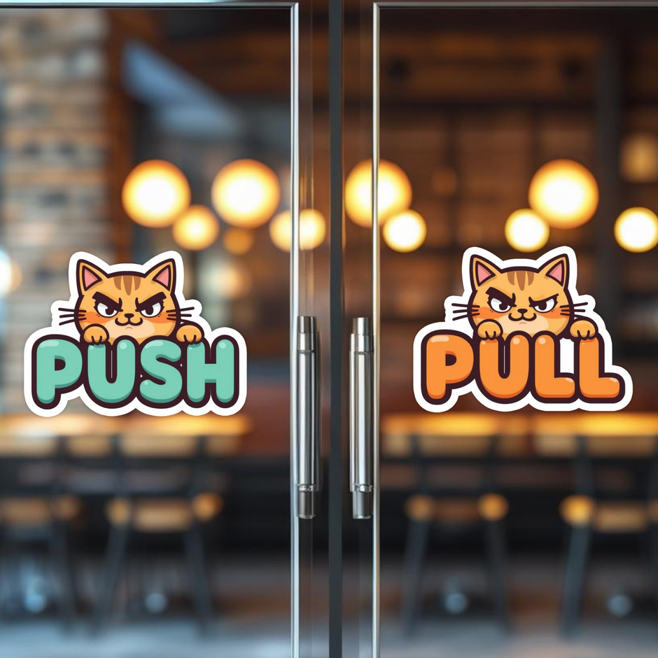 Cute Cat Push Pull Door Sticker Waterproof Matte Vinyl 15 Cm Approx Copy premium product image view 4
