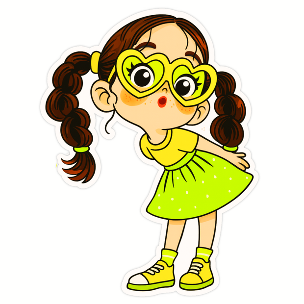 Cute Girl with Heart Glasses Sticker | Playful Cartoon Vinyl Decal premium product image view 1