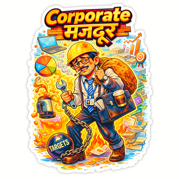 Corporate Mazdoor – Funny Office Life Waterproof Matte Sticker (14 × 10 cm Approx) premium product image view 1