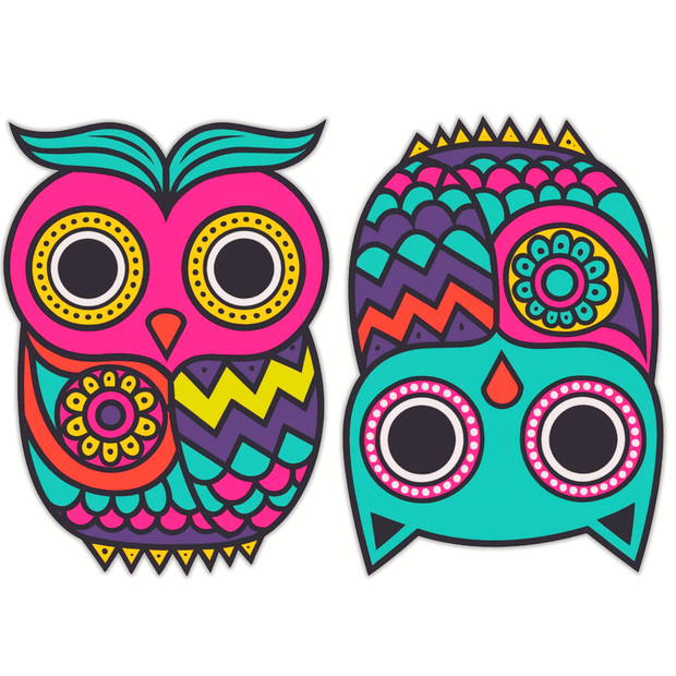 COLORFUL OWL PAIR STICKER SET – VIBRANT ART SERIES premium product image view 1