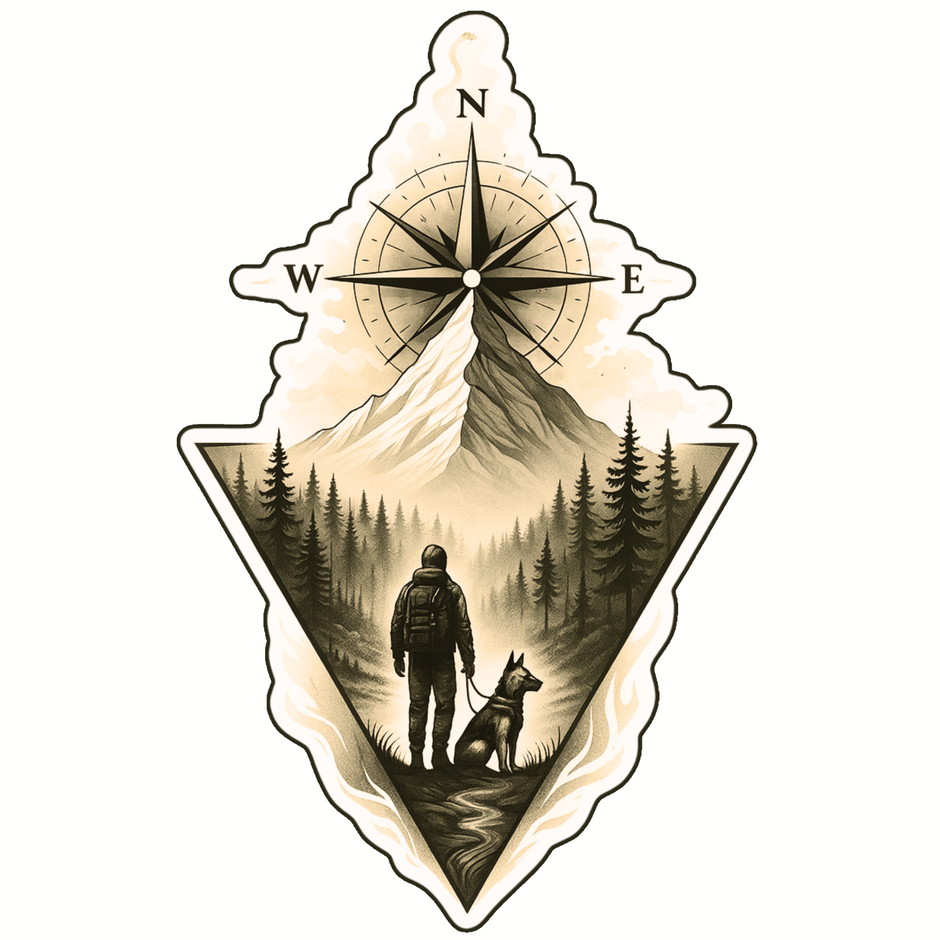 Mountain Explorer Sticker | Adventure Compass & Hiker Design premium product image view 1