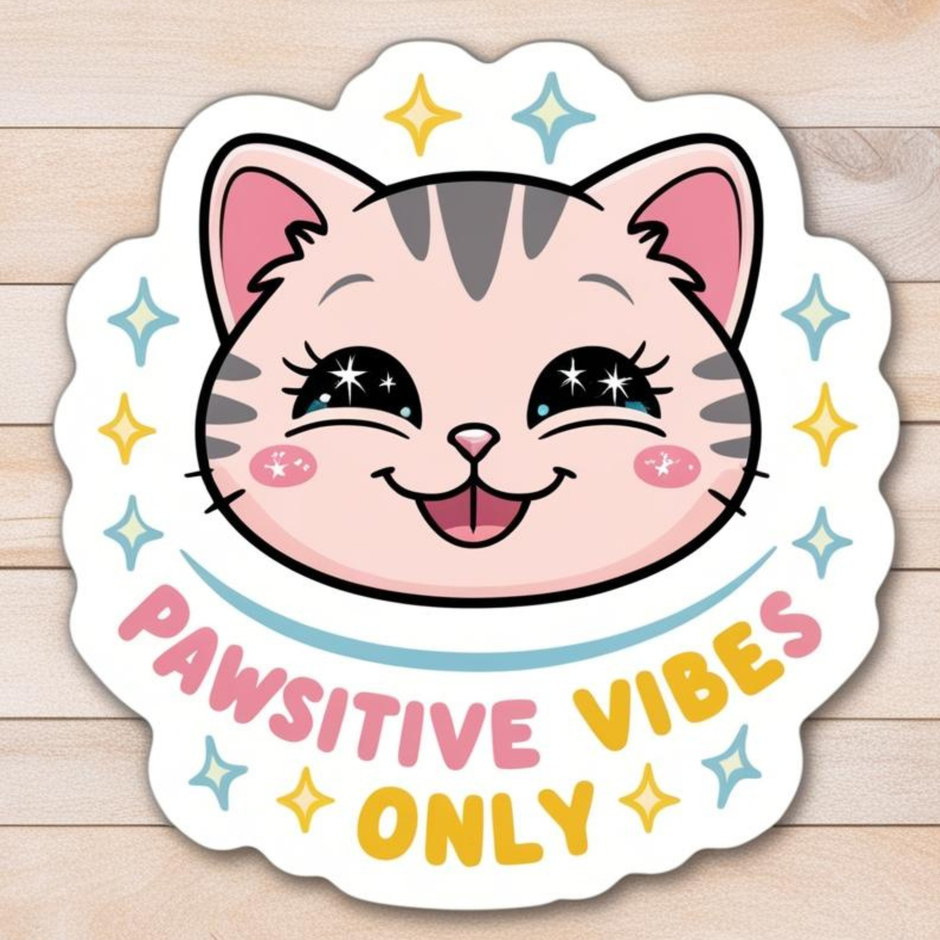 Pawsitive Vibes Only – Cute Cat Sticker premium product image 1