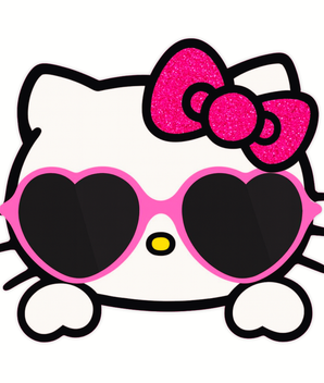 CUTE KITTY WITH HEART SUNGLASSES STICKER – PINK GLITTER EDITION premium product image view 1