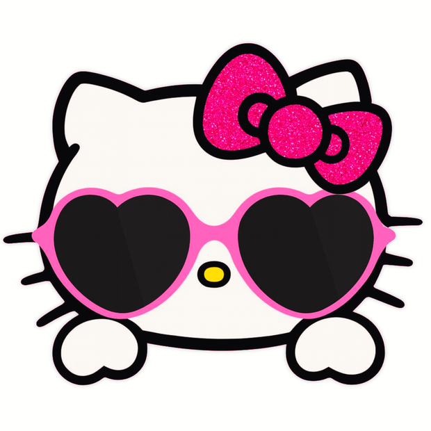 CUTE KITTY WITH HEART SUNGLASSES STICKER – PINK GLITTER EDITION premium product image view 1