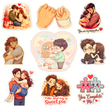 Cute Couple Love Sticker Set (9 pcs) | Waterproof Matte Vinyl | 7–9 cm Approx premium product image view 1