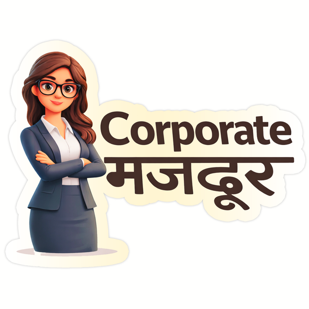 Corporate Mazdoor – Funny Corporate Woman Waterproof Matte Sticker (14 × 14 cm Approx) premium product image view 1