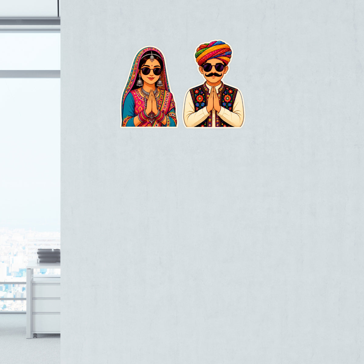 Rajasthani Couple Waterproof Matte Vinyl Stickers Applied on Wall by STIXY
