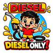STIXY Cute Diesel Only Boy Sticker Featuring Happy Cartoon Boy Holding Diesel Fuel Nozzle with Thumbs Up and Colorful Yellow Blue Red Design