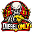 STIXY Diesel Only Skull Sticker Featuring Angry Skull Holding Diesel Fuel Nozzle with Bold Red Yellow and Black Design for Diesel Vehicles