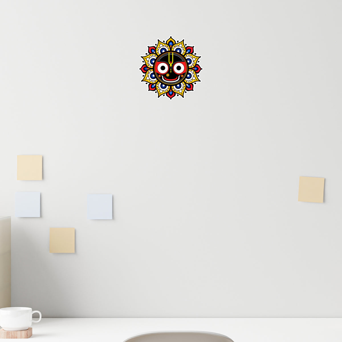 Lord Jagannath Face Mandala Waterproof Matte Vinyl Sticker Displayed on Office Wall by STIXY
