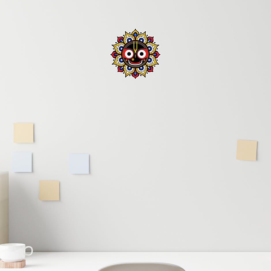 Lord Jagannath Face Mandala Waterproof Matte Vinyl Sticker Displayed on Office Wall by STIXY