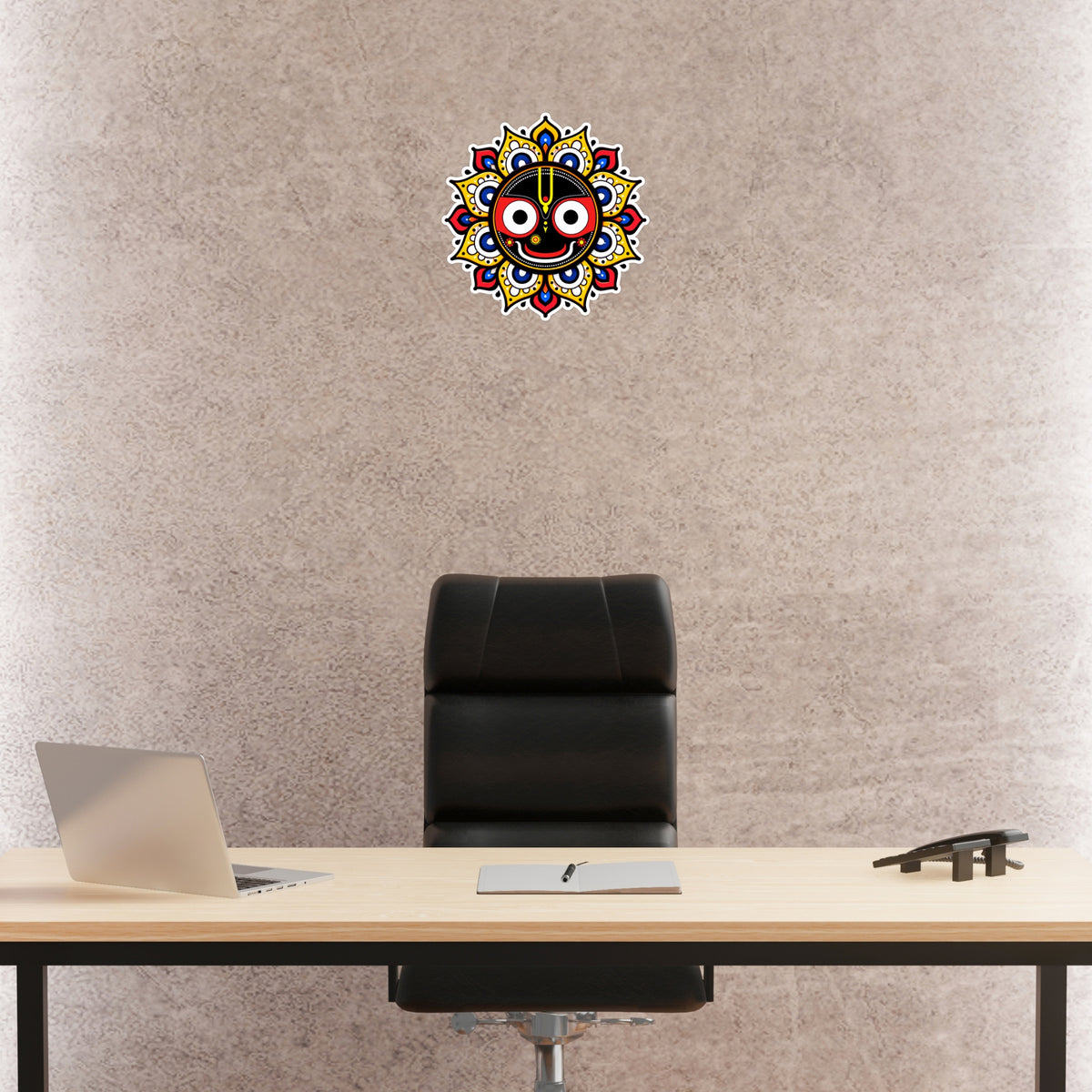 Lord Jagannath Face Mandala Waterproof Matte Vinyl Sticker Displayed in Home Temple Decor by STIXY