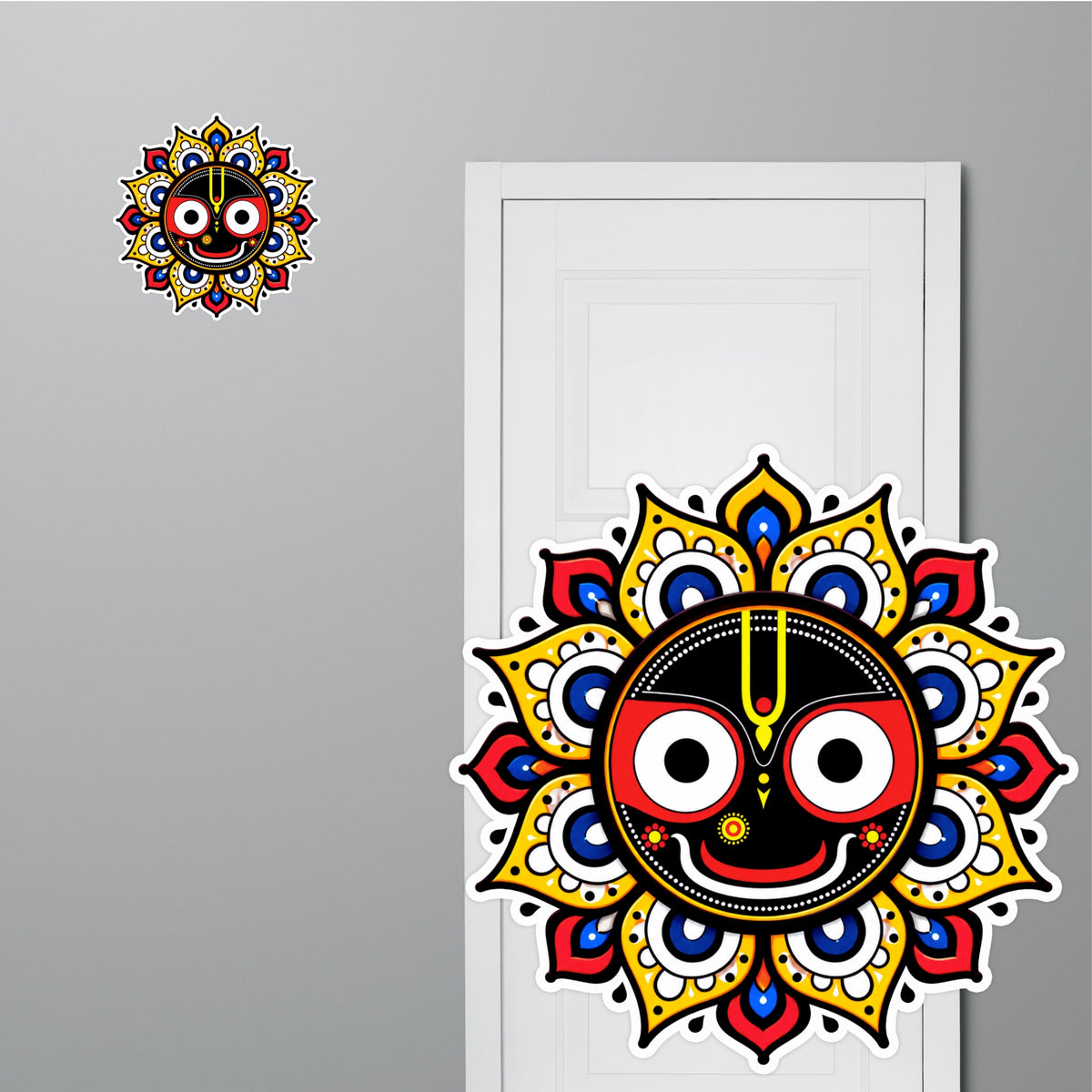 Lord Jagannath Face Mandala Waterproof Matte Vinyl Sticker Applied on Interior Wall by STIXY