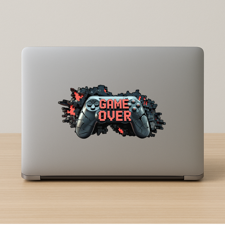 Game Over Controller Sticker 3D Cracked Joystick Design Water Resistant Viny premium vinyl sticker product image 2