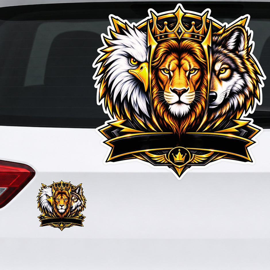 Royal Lion Eagle and Wolf Crown Waterproof Matte Vinyl Sticker Applied on Car by STIXY