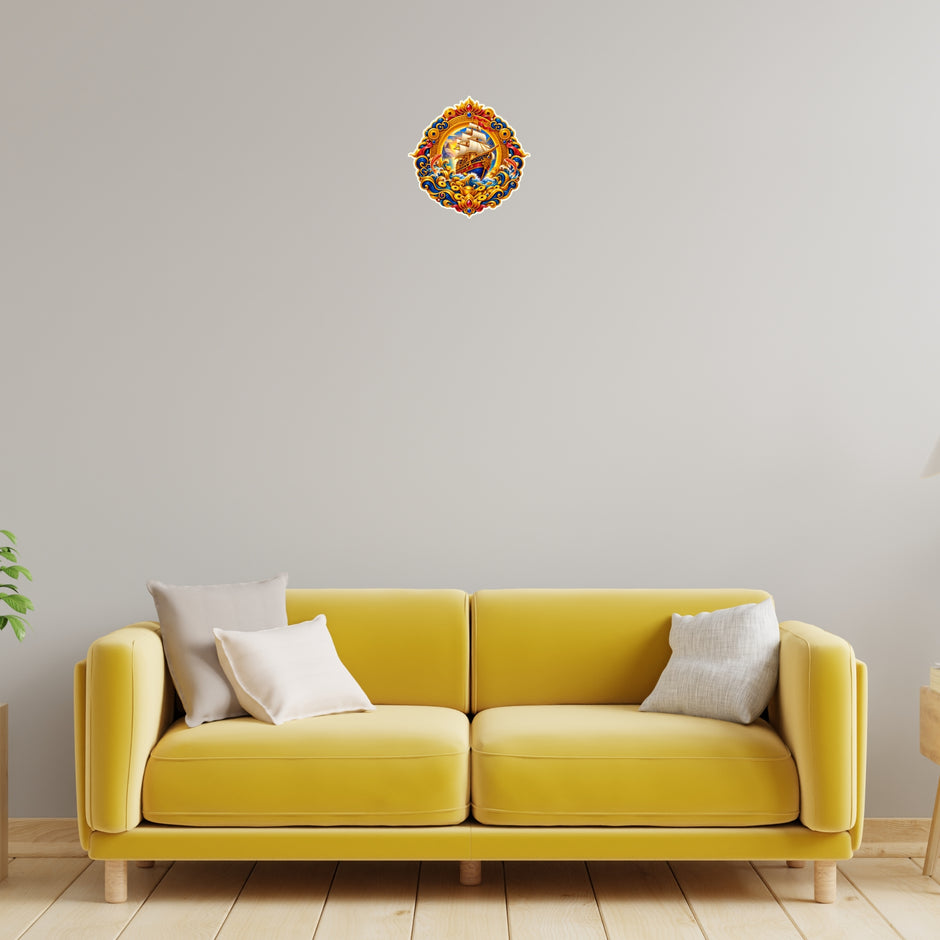 Feng Shui Wealth Ship Prosperity and Good Fortune Decorative Sticker Displayed on Living Room Wall by STIXY
