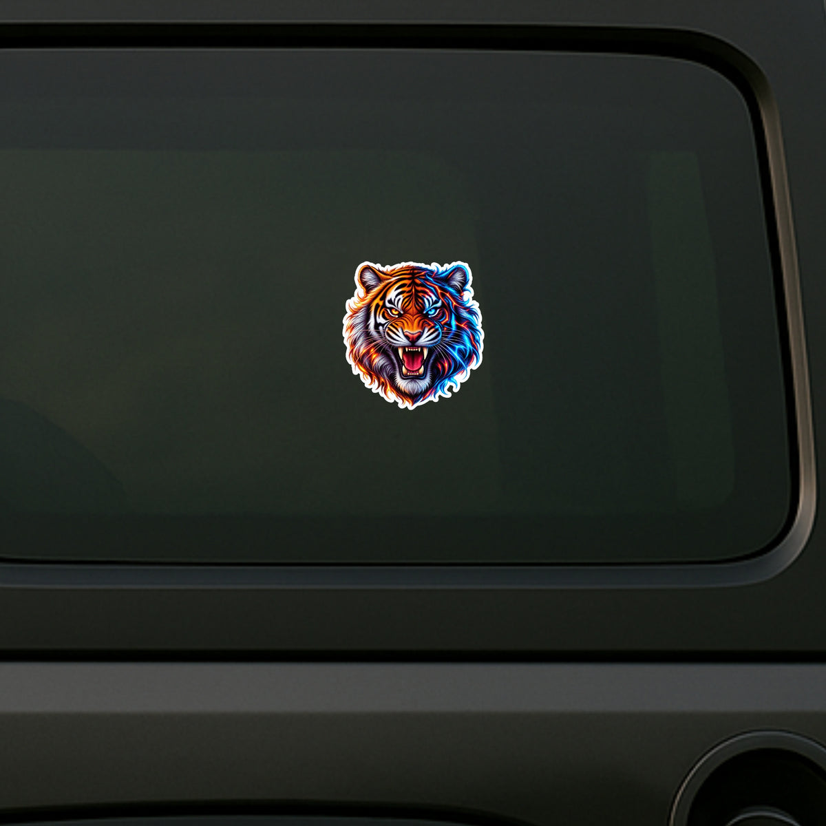 Fire and Ice Tiger Waterproof Matte Vinyl Sticker Applied on SUV Rear by STIXY