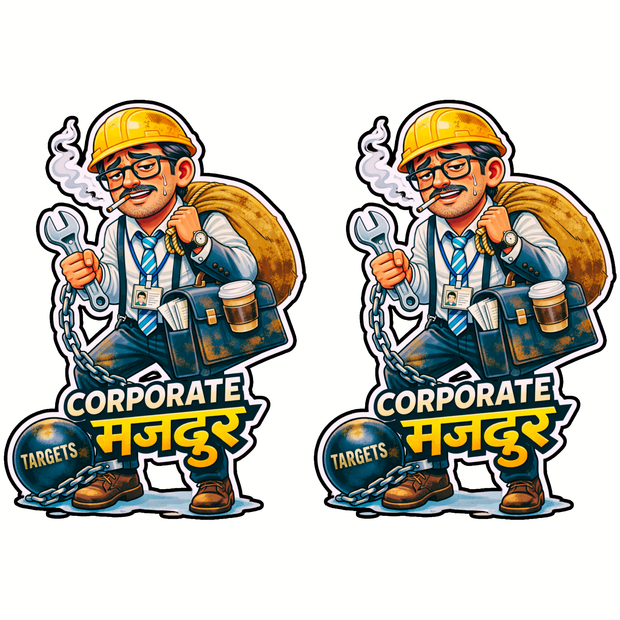 Corporate Mazdoor – Funny Office Life Waterproof Matte Sticker (Set of 2, 10 × 6 cm Approx) premium product image view 1
