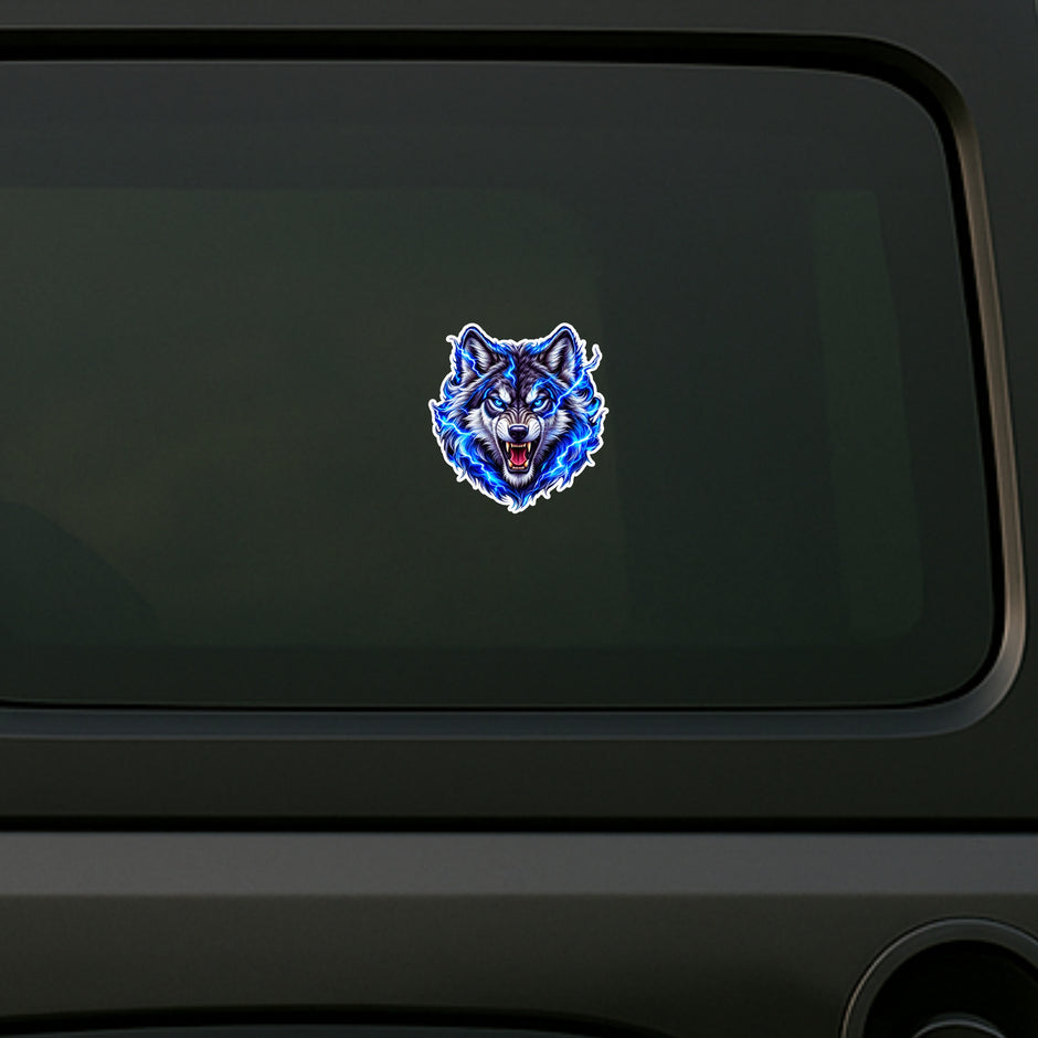 Electric Blue Wolf Waterproof Matte Vinyl Sticker Applied on SUV Rear by STIXY