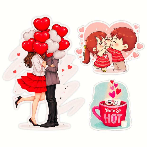 Romantic Love Sticker Set of 3 – Waterproof Matte Vinyl (7–11 cm) high-quality product image angle 2