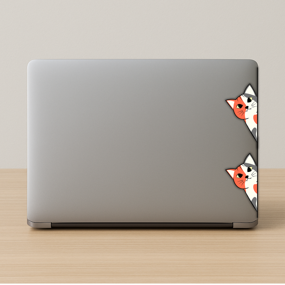 Cute Peeking Cats Laptop Sticker Set Pack Of 2 Waterproof Vinyl Edge Decals For Laptops Tablets Copy premium sticker product image 2