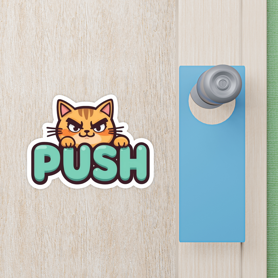Cute Cat Push Pull Door Sticker Waterproof Matte Vinyl 15 Cm Approx Copy premium product image view 5