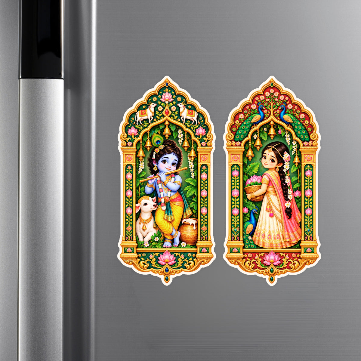 Krishna and Radha Jharokha Waterproof Matte Vinyl Sticker Pair Applied on Cupboard by STIXY