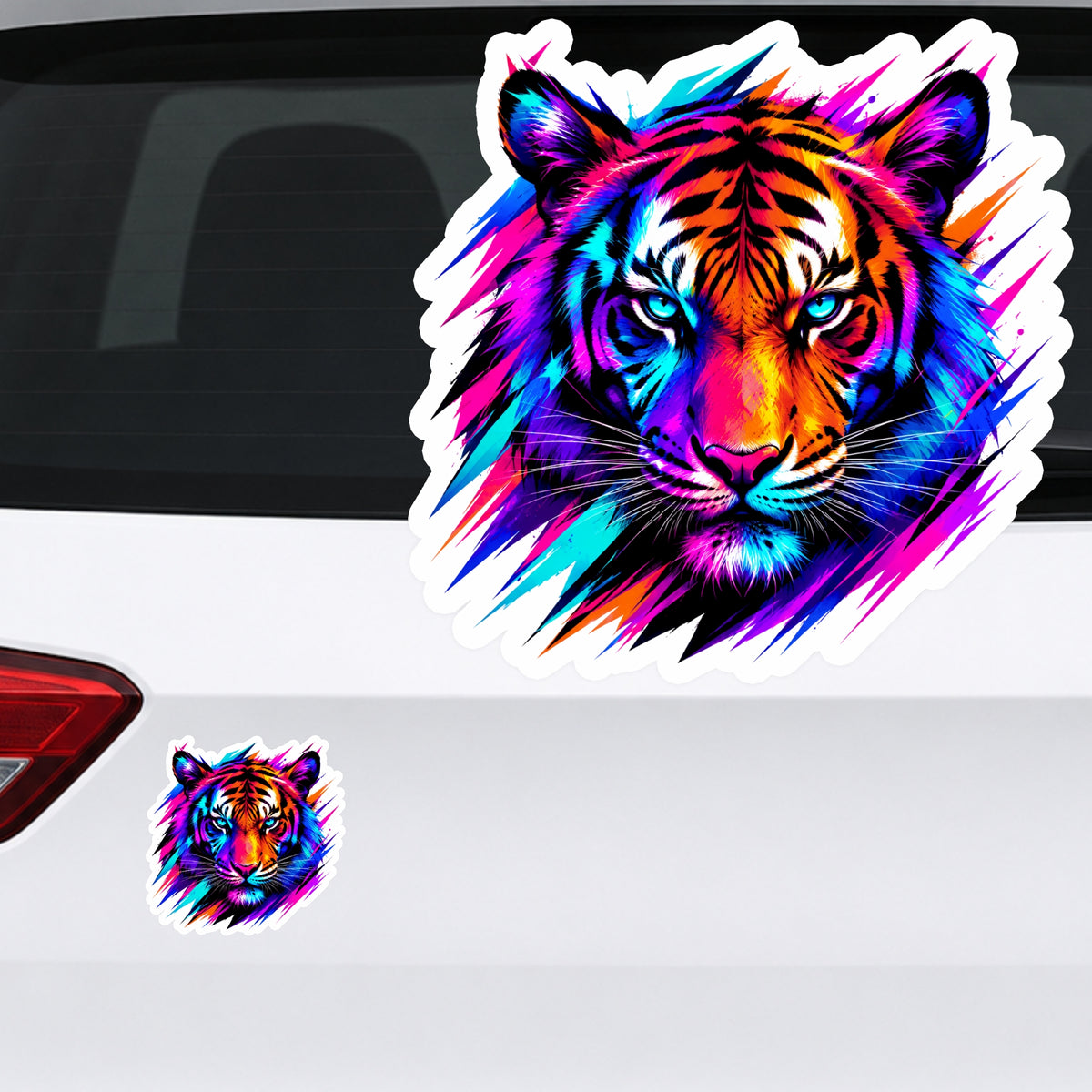 Colorful Neon Tiger Waterproof Matte Vinyl Sticker Applied on Car Rear by STIXY
