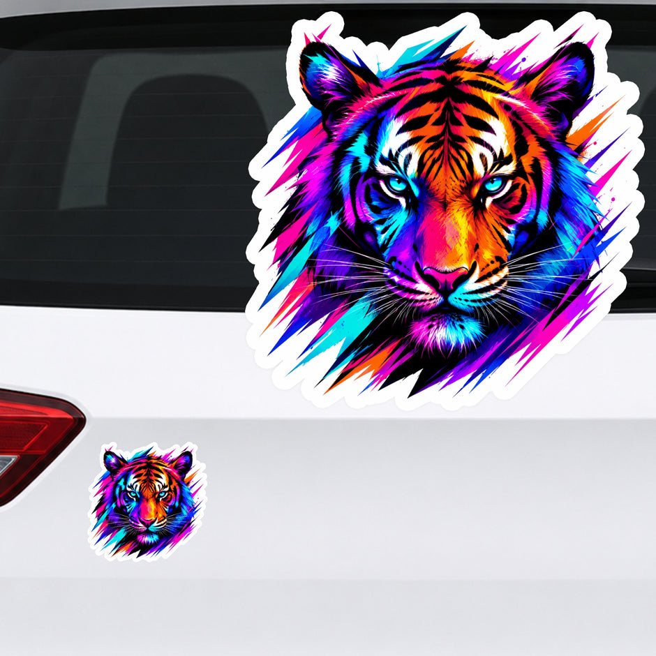 Colorful Neon Tiger Waterproof Matte Vinyl Sticker Applied on Car Rear by STIXY