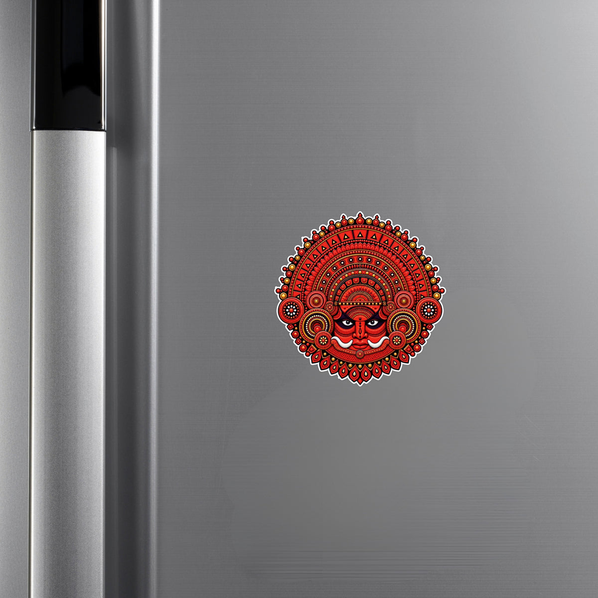 Red Theyyam Mandala Waterproof Matte Sticker Applied on Cupboard by STIXY