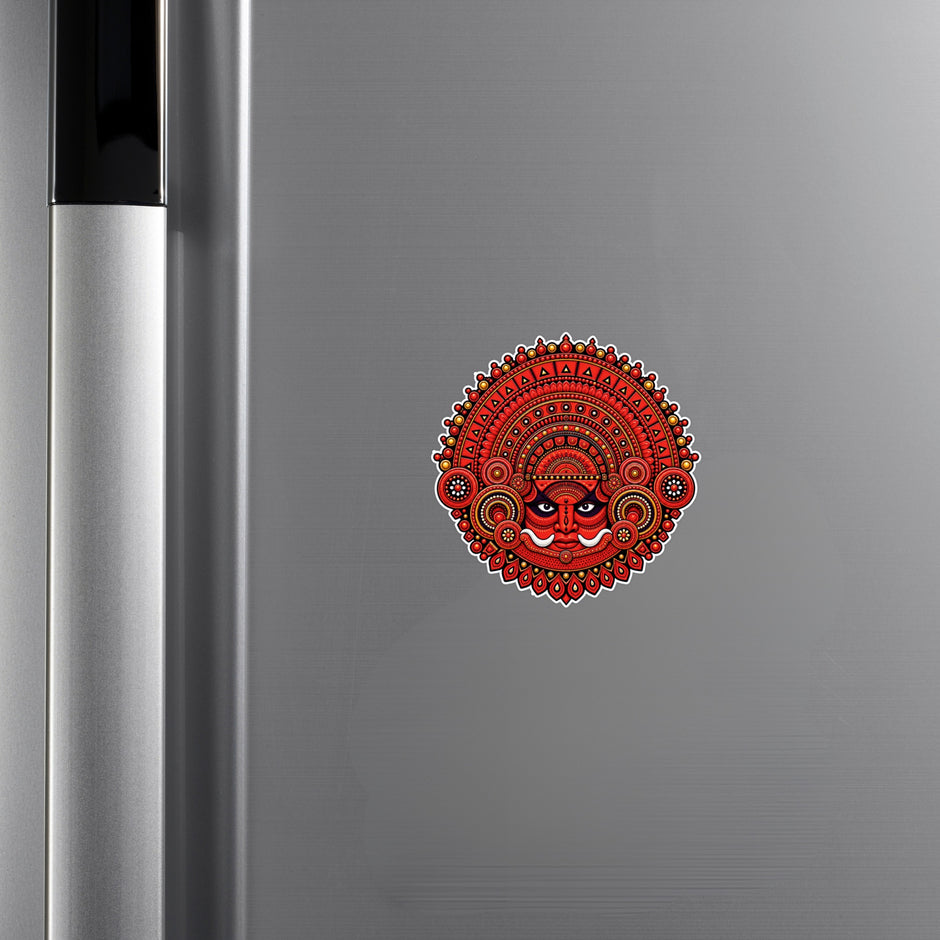 Red Theyyam Mandala Waterproof Matte Sticker Applied on Cupboard by STIXY