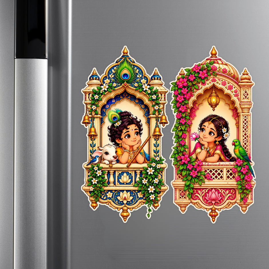 Radha Krishna Jharokha Waterproof Matte Vinyl Sticker Set Applied on Cupboard by STIXY