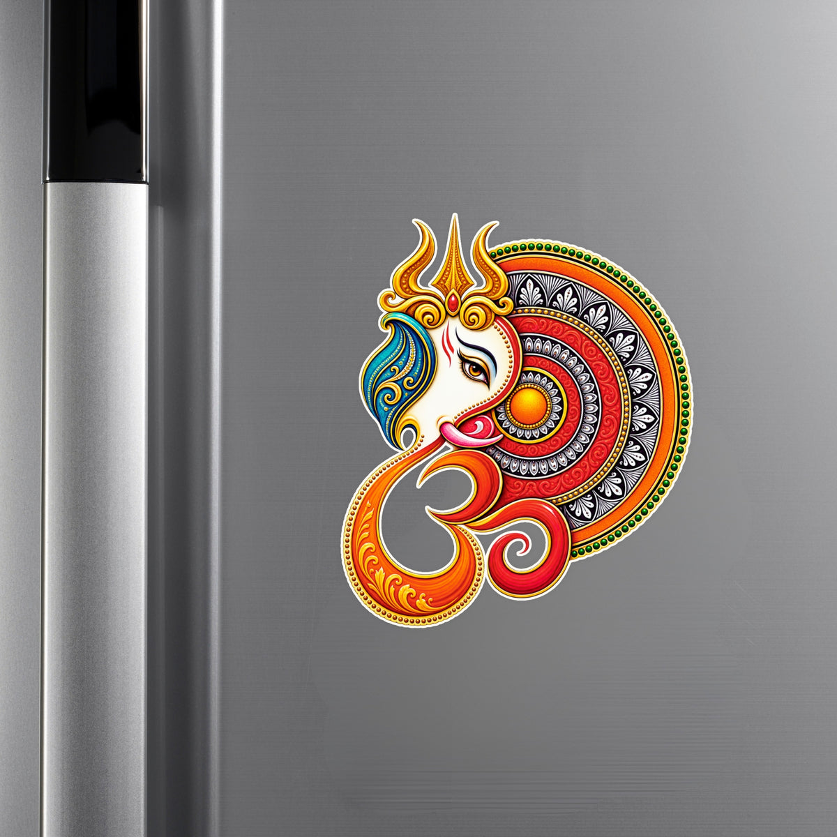 Lord Ganesha Trishul Waterproof Matte Spiritual Sticker Applied on Cupboard by STIXY