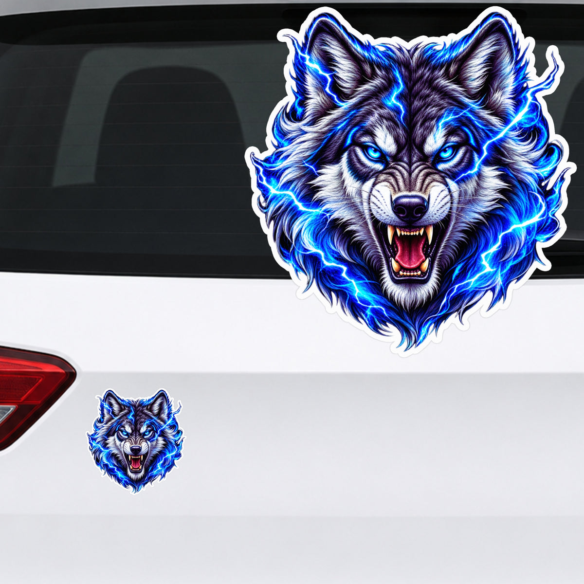 Roaring Electric Wolf Waterproof Vinyl Sticker Applied on Car Rear by STIXY