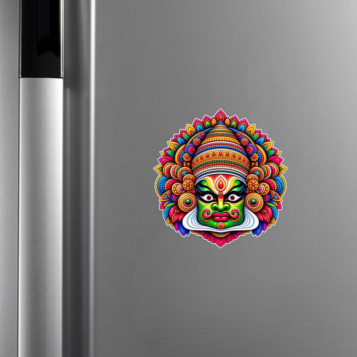 Colorful Kerala Kathakali Face Waterproof Matte Vinyl Sticker Applied on Cupboard by STIXY