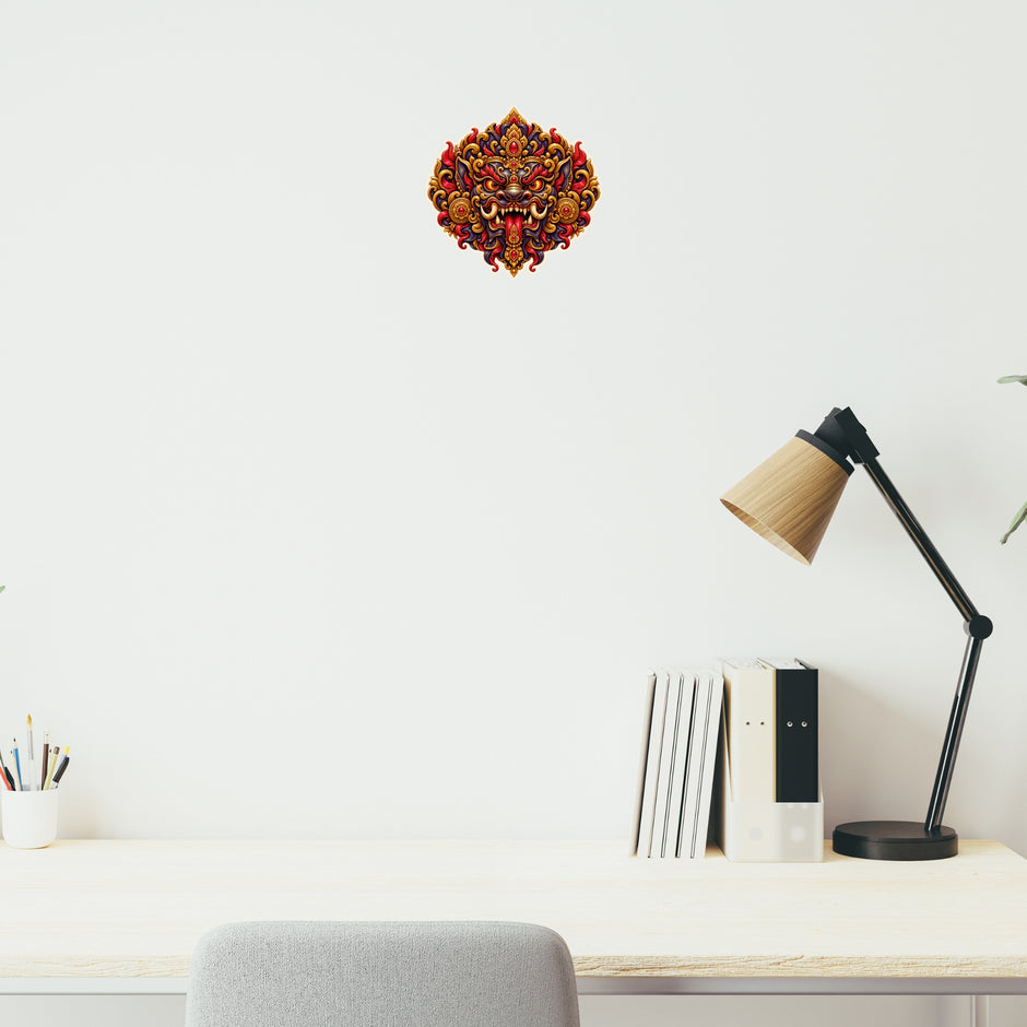 Kirtimukha Guardian Face Decorative Protection Sticker Displayed on Office Wall by STIXY