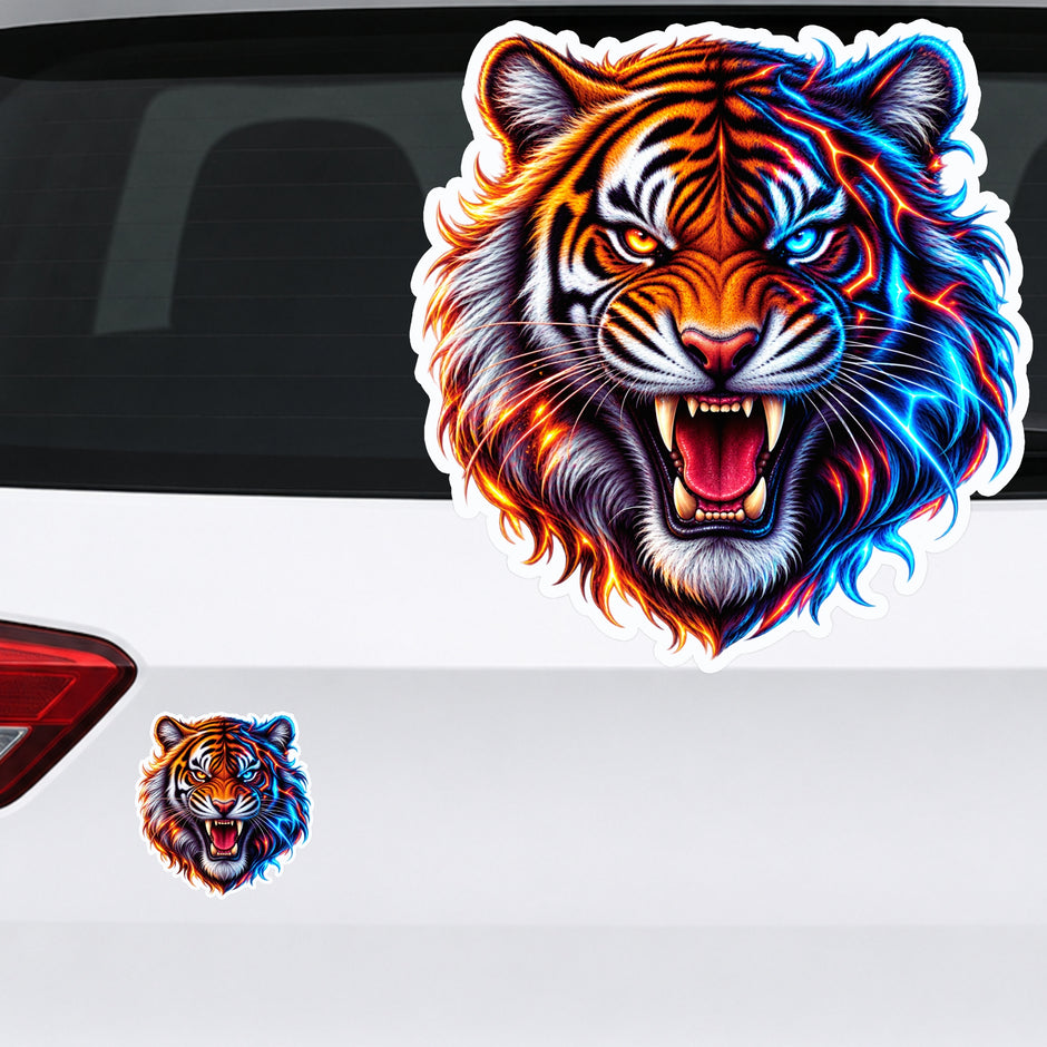 Roaring Dual Energy Tiger Waterproof Vinyl Sticker Applied on Car Rear by STIXY