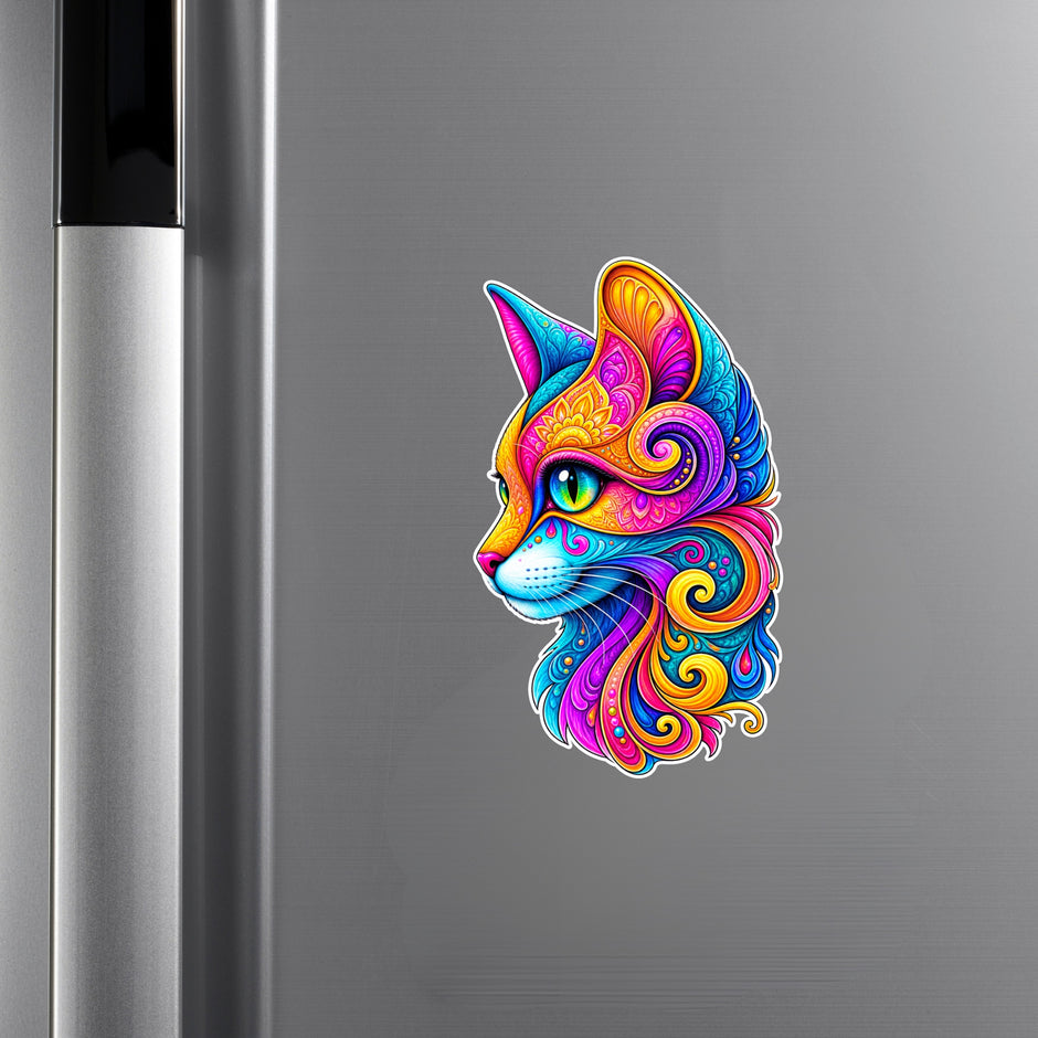 Vibrant Artistic Cat Face Decorative Vinyl Sticker Applied on Cupboard by STIXY